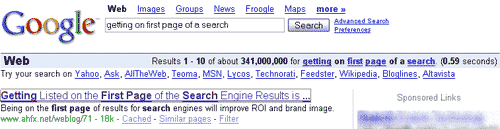 getting on first page of a search